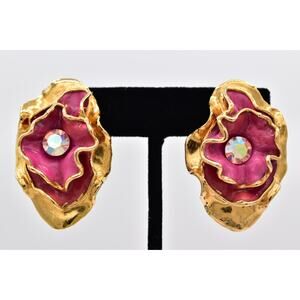 Lacombe Vintage Clip On Earrings Chunky Modernist Pink Gold Foil Deco 1988 BinAZ